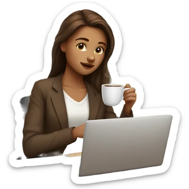 cute girl with brown hair working on laptop and drinking coffee sticker