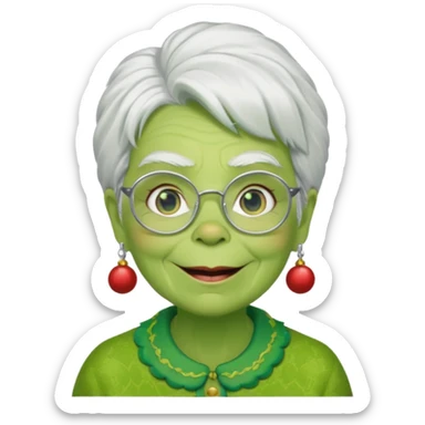 Grinch grand mother with white hair and with glasses sticker