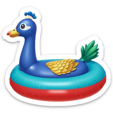 Red balloon animal dog pool floatie and peacock pool floatie sticker