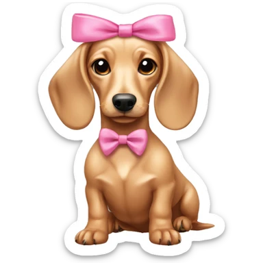 Beige dachshund dog with a pink bow sticker