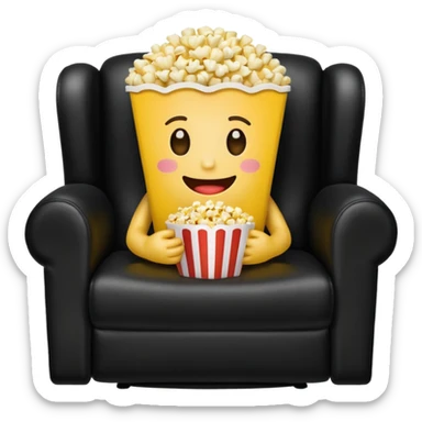 An emoji eating popcorn sitting on a recliner  sticker