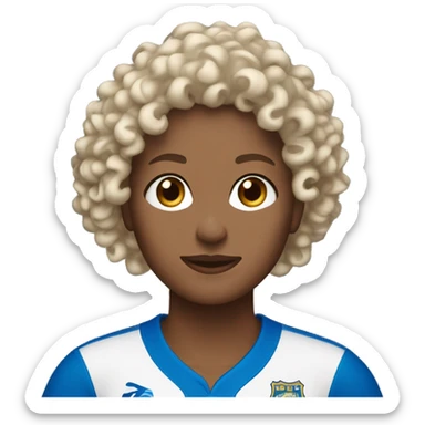 brown with blonde highlights curly haired woman with blue eyes in Wave FC jersey sticker