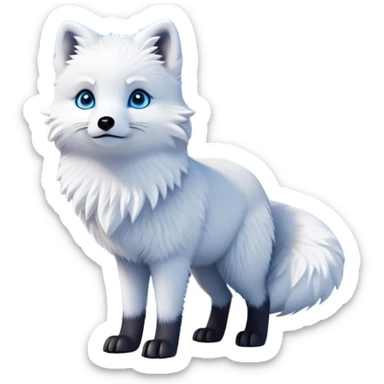 cinematic-arctic-fox-realistic-full-body-standing-emoji,-fluffy-tail-curled-slightly-around-its-paws,-thick-pure-white-fur-blending-into-the-snowy-landscape,-head-tilted-dramatically,-bright-blue-eyes-glistening-with-intelligence,-simplified-yet-realistic-focused-features,-highly-detailed,-glowing-with-an-almost-sarcastic-glow expressive eyes sticker