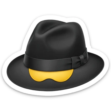 Black fedora hat with wide brim and ribbon, realistic, isolated, transparent background, emoji style sticker