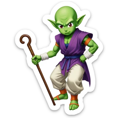 Piccolo from Dragon Ball hunched over using a cane sticker