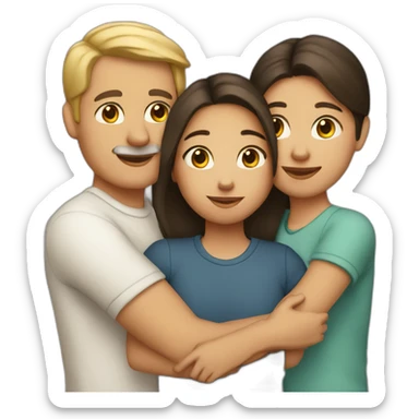 A girl hugs her parents (light skin color, dark hair) sticker