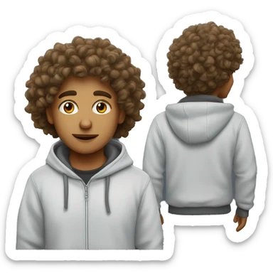 A person with curly hair and a sp5der hoodie sticker
