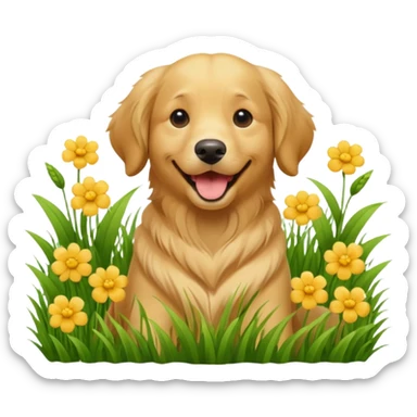 dog in flowered grass sticker