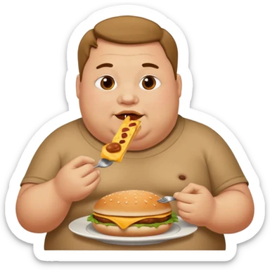 Fat guy eating food sticker