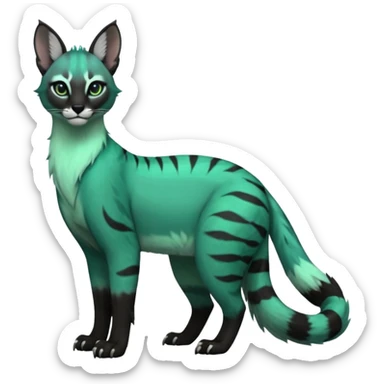 Colorful seafoam-green, black-pointed, tropical tribal glorious iridescent divine exotic cute cool beautiful beautiful fantasy-caracal-civet-genet-sergal-vernid-Gryphon-Cacomistle-Trico-oncilla-animal-Fakémon-hybrid-fursona (full body) sticker