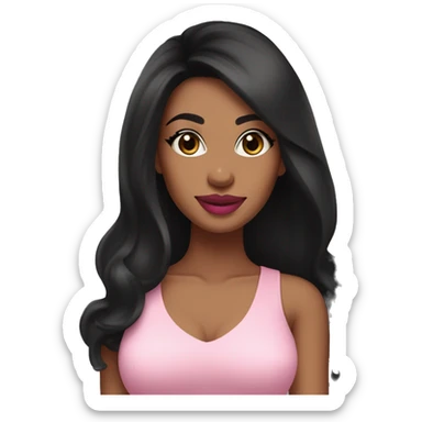 Pretty esthetician with long black hair and pink top tan skin pretty eyes and pink lipstick sticker