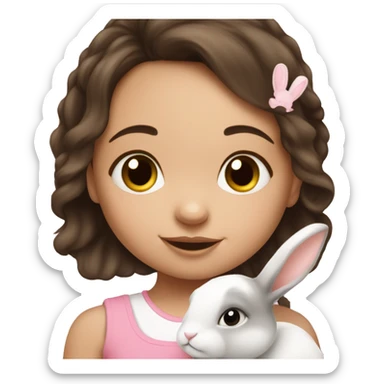 Baby girl brunette with little bunny sticker