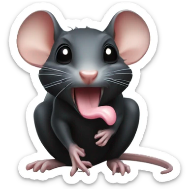 a black rat sticking out its tongue sticker