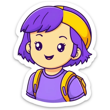 A cute girl with purple hair and a cheerful expression sticker