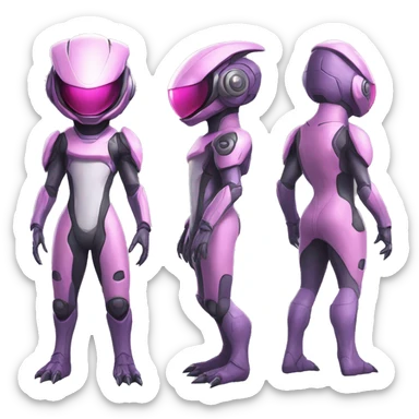 Lizard-Reptile-Raptor-Alien-Genesect-Mewtwo-Fakémon, with pink eyes, with a futuristic visor-helmet, wearing a techwear-suit, Full Body sticker