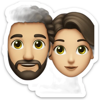 A dark-haired guy with a beard and a brunette girl with green eyes sticker