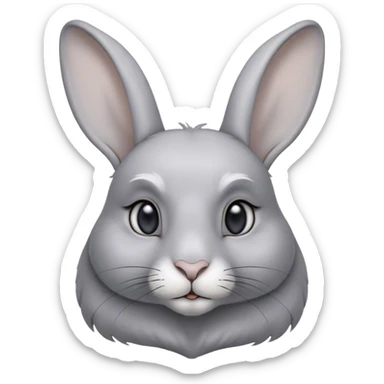 Cinematic Noble Grey Rabbit Portrait Emoji, Poised and regal, with a compact, graceful build and a smooth, elegant grey fur, long, delicate ears and deep-set soulful grey eyes, Simplified yet sharp and sophisticated features, highly detailed, glowing with a soft, dignified glow, high shine, intelligent and serene, stylized with an air of refined subtlety, focused and attentive, soft glowing outline, capturing the essence of a watchful and confident companion, so majestic it feels as though it could hop out of the screen with effortless authority! sticker