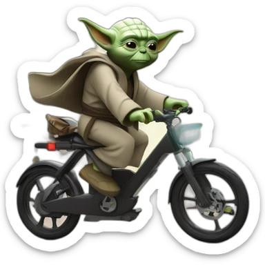 Yoda riding through city on ebike sticker