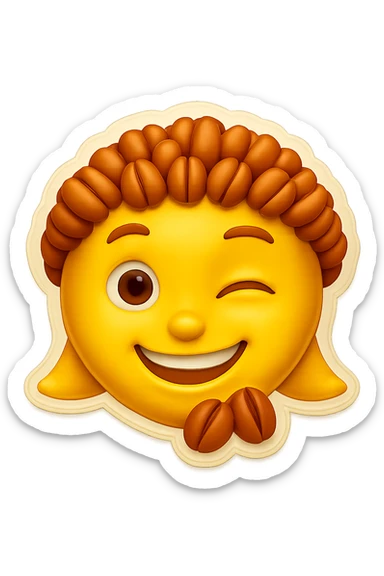 Add a second nut to the chin of the winking yellow iMessage-style face emoji, keeping the smile and style consistent with the retro stickers style. sticker