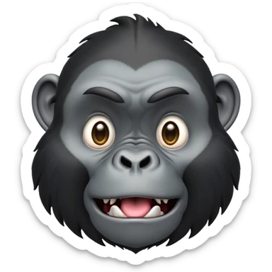 Cinematic Comical mountain Gorilla Portrait Emoji, Head tilted dramatically with an exaggeratedly shocked expression, featuring a stately black and grey mane and wide, comically expressive eyes full of humorous disbelief, Simplified yet hilariously expressive features, highly detailed, glowing with a slightly sassy jungle glow, high shine, dramatic yet playful, stylized with an air of quirky primate attitude, soft glowing outline, capturing the essence of a meme-worthy mountain that appears ready to side-eye its way into viral fame! sticker