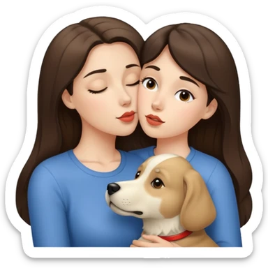 White brunette woman kissing large beige dog sticker