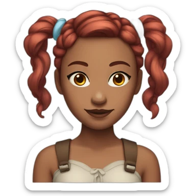 Woman with brown skin, fantasy red hair with two pigtails and light blue eyes  sticker