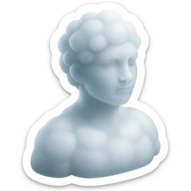person looking straight, made entirely of white fluffy convex clouds, shoulder up, matte glass style, clouds more rounded, no background sticker