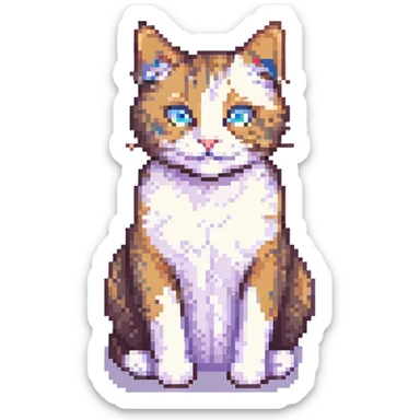 funny cat pixel art sitting and smiling sticker