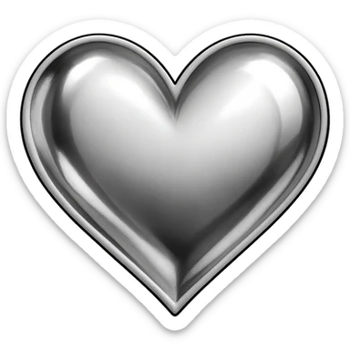 heart with a chrome silver finish, clean digital illustration sticker