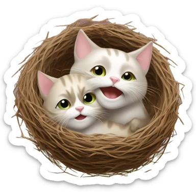 two happy cats in a bird's nest sticker