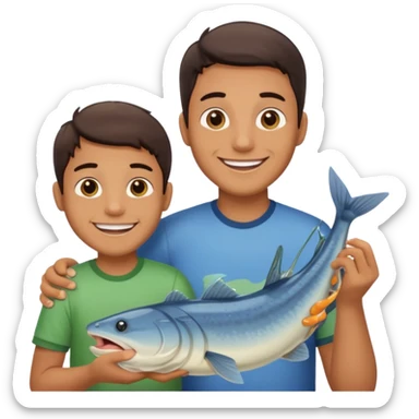 Father and son happy after catching a catfish sticker