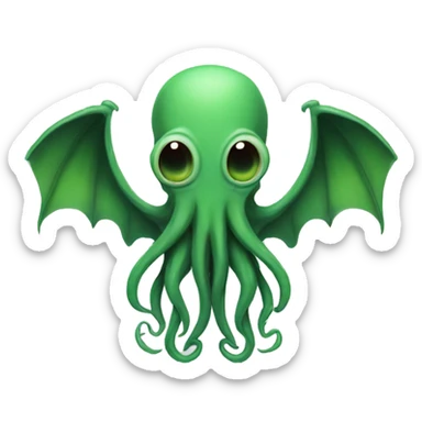 Cthulhu in a T-pose, with a simple, cute appearance, tentacled face, small wings, and slightly menacing eyes. sticker