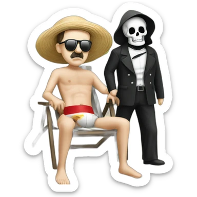 Adolf Hitler on holiday with the grim reaper sunny beach sticker
