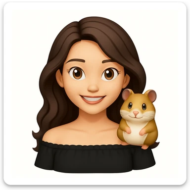 Add a cute hamster sitting on her shoulder, keeping the modern, clean, warm style and the original background. sticker