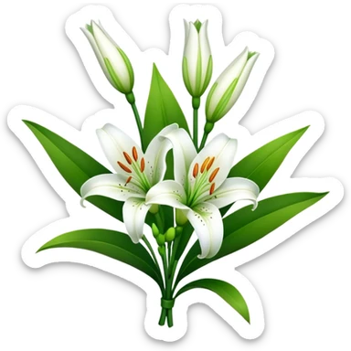 bouquet White Lily, luxuriant, stem, leaf, bud sticker