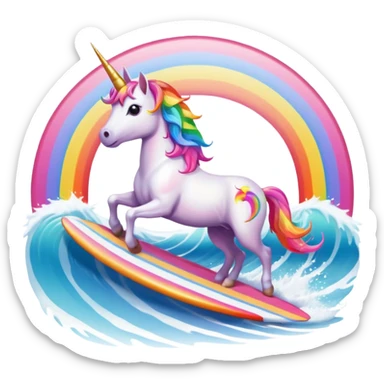 unicorn surfing with rainbow sunset  sticker