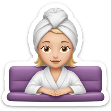 spa A contented and relaxed girl with a towel on her head in a white robe lies on a couch sticker
