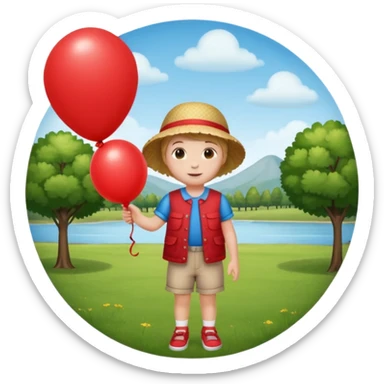 Child + balloon, Park Visitor, with park background, cicrle style frame. sticker
