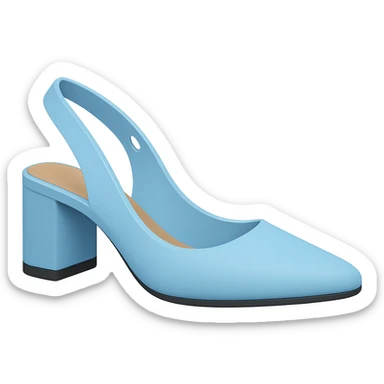 Edit the image to depict a light blue slingback shoe with a slightly flat, very thick heel in the style of Apple emojis. Ensure the background is transparent. sticker