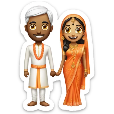 a man and woman saying vanakkam in hindu wedding sticker