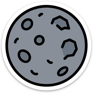 planet emoji, round, rocky gray, covered in pitted marks and rough patches sticker