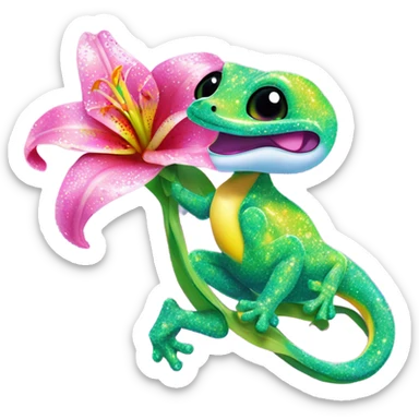 Lisa frank glitter gecko with a lily sticker