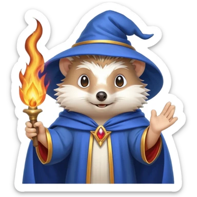 wizard hedgehog summons fire in one hand blue cape sticker