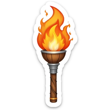 A flaming torch with a wooden handle, like an adventure movie torch sticker