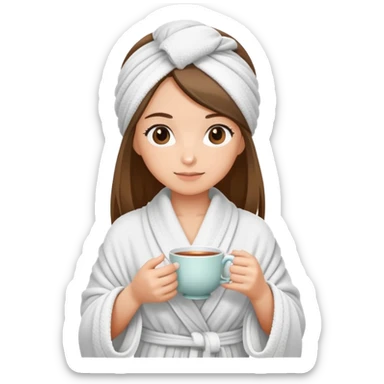 girl hair wrapped in towel wearing lobe holding tea with hands sticker