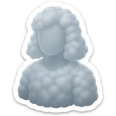 faceless person, facing forward, composed entirely of white fluffy convex clouds, shoulder length, no shadows, matte glass style sticker