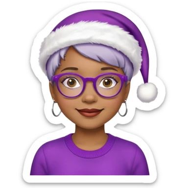 Light skinned Black girl with purple glasses short natural gray haircut celebrating Christmas sticker