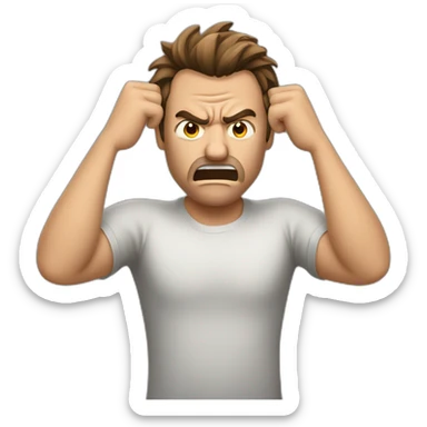 An angry man that His hands are between his hairs and want to pull his hairs sticker