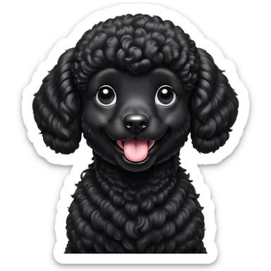 Cinematic Comical Black Poodle Portrait Emoji, Head tilted dramatically with an exaggeratedly amused expression, featuring a glossy, curly jet-black Fur with a lively bounce, wide, expressive dark eyes filled with playful disbelief, Simplified yet hilariously expressive features, highly detailed, glowing with a slightly sassy glow, high shine, dramatic yet playful, stylized with an air of cheeky mischief, bright and endearing, soft glowing outline, capturing the essence of a spirited and over-the-top companion, so meme-worthy it feels like it could side-eye its way into internet fame instantly! sticker