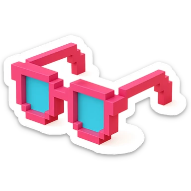 Voxel-style pink glasses, colorful and vibrant sticker